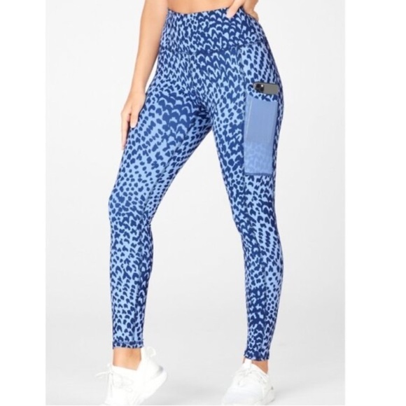 Fabletics Pants - Fabletics Marina Sahara Blue Cheetah On The Go Powerhold Leggings